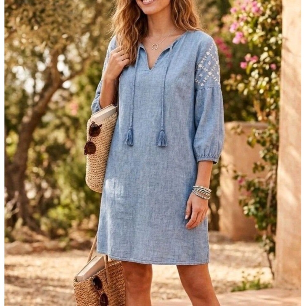 Old Navy Embroidered Tassel Chambray Dress
